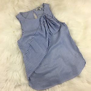 Tibi Blue and White Striped Sleeveless Top